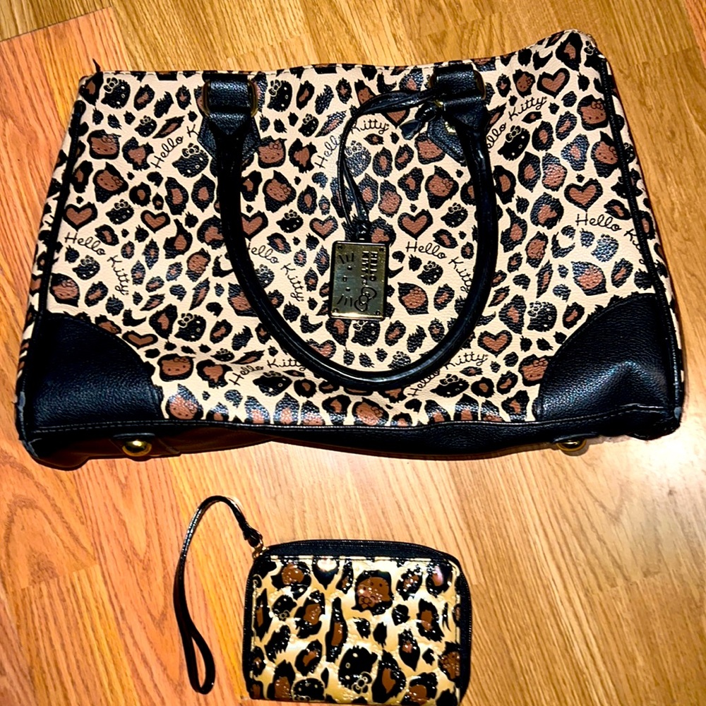 Hello Kitty Brown cheetah print bag with matching purse and cover bag
